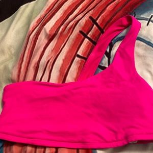 Hot pink one shoulder sports bra
